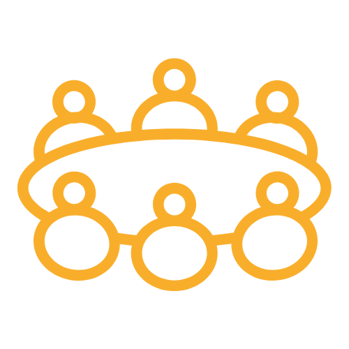 Illustration jaune foncé de plusieurs personnes autour d'une table